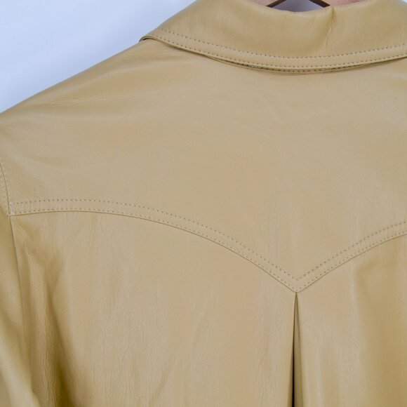 NEW Nanushka Elpi Vegan Leather Quilt Shirt Point Collar Western in Wax Yellow S - Picture 7 of 11